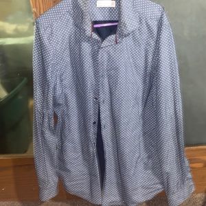 Denim and Flower Long Sleeve Mens Dress Shirt XL